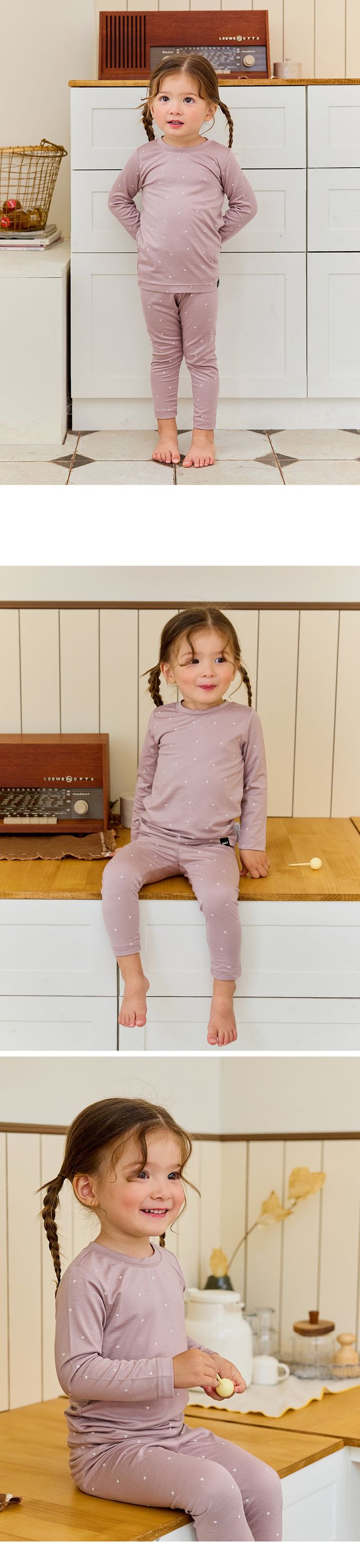 韓國 Cordi-i - 保暖彈性發熱衣套裝-小愛心-灰藍