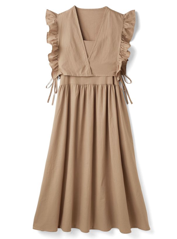 日本 GRL - 文藝感荷葉袖綁帶兩件式洋裝-深看咭 (F)