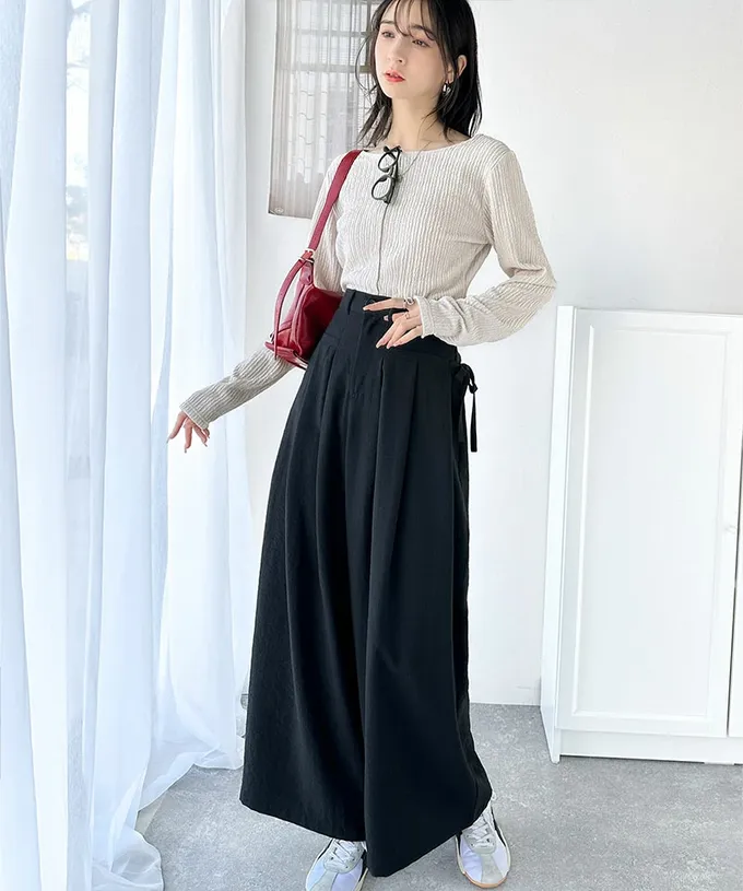 日本 Classical Elf - 前後2way微光澤紋理長袖上衣-白