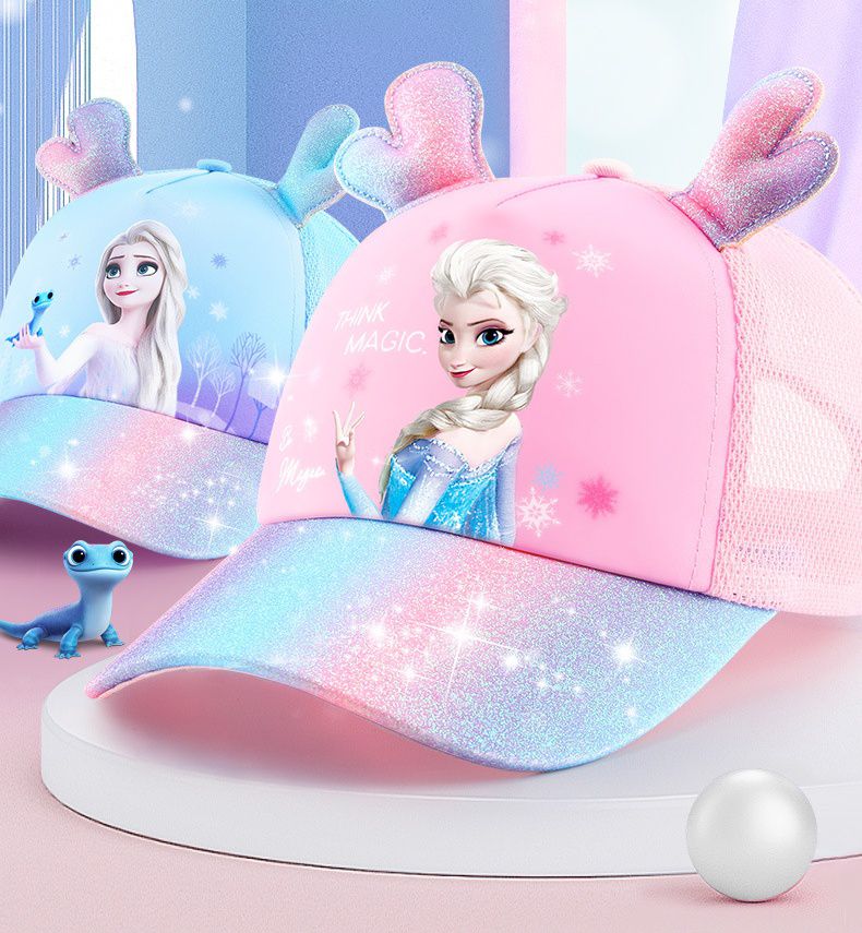 卡通公主兒童棒球帽-艾莎-鹿角款-粉色 (50-54cm)