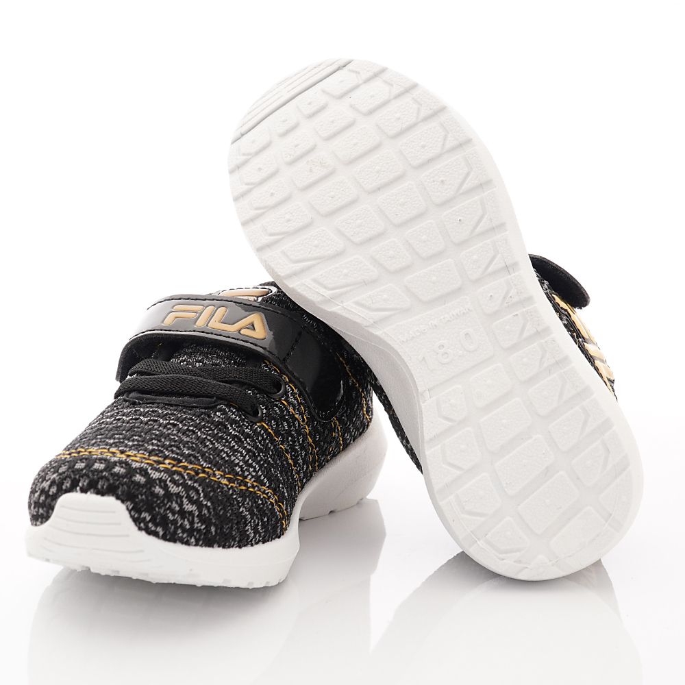 FILA - 運動童鞋-針織簡約慢跑鞋款(中大童段)-黑金