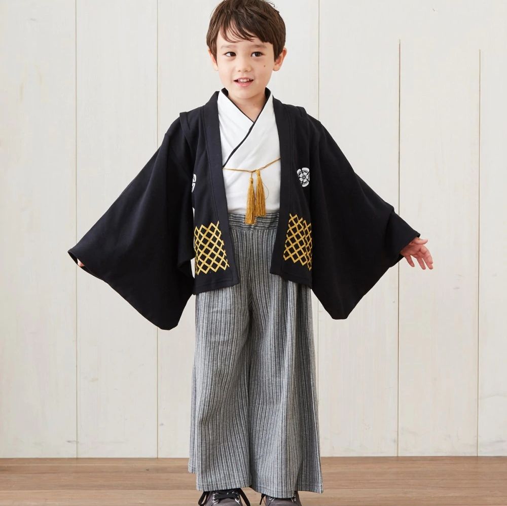 日本 Chil2 - 純棉日本傳統袴/和服(三件式)-黑