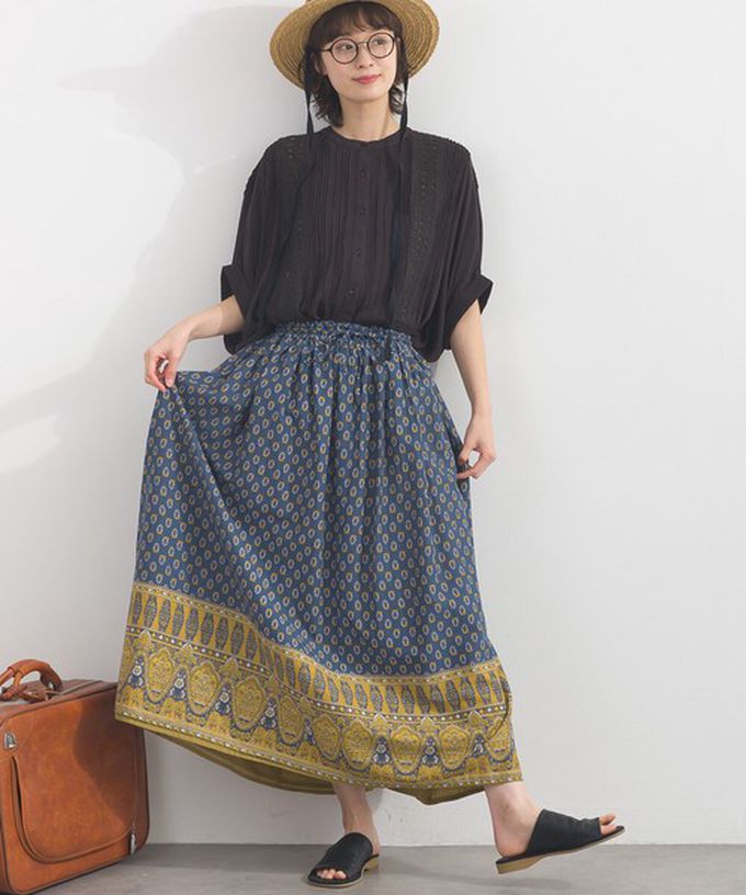 日本 Lupilien - 熱銷再販 2way雙面穿印度棉典雅長裙-灰x珊瑚橘