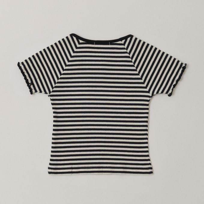 日本 Lycee mine - 小甜心線條領口短袖上衣-條紋-黑白