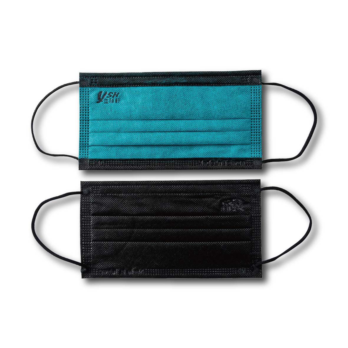 YSH 益勝軒 - 成人醫療級三層平面口罩/雙鋼印/台灣製/撞色-墨松綠 (17.5x9.5cm)-30入/盒(未滅菌)單片包裝