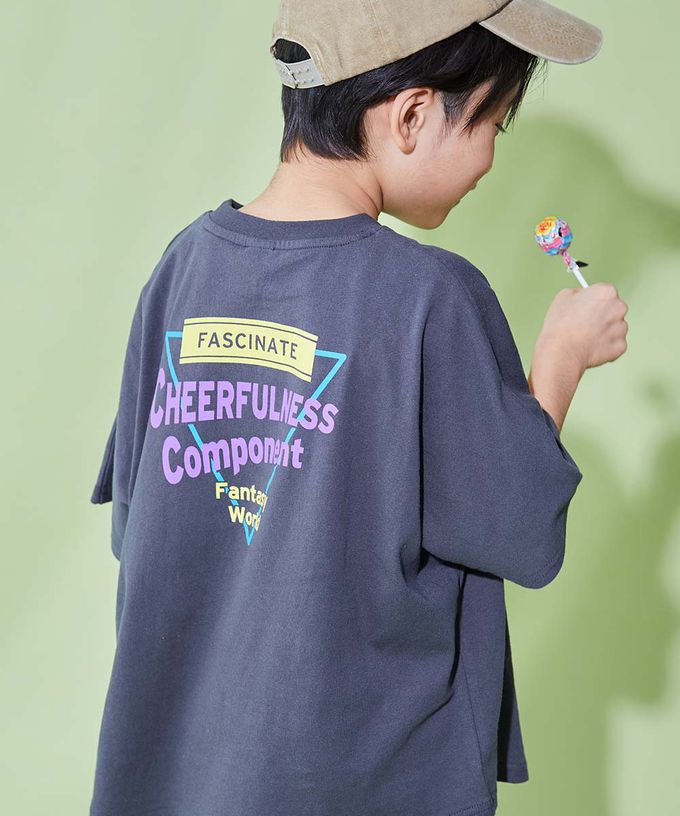 日本 devirock - 100%棉 帥氣印花寬版落肩T恤-TOUGH-炭黑