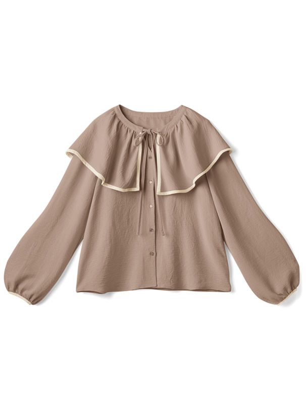 日本 GRL - 光澤質感大領片綁帶輕薄長袖襯衫-摩卡