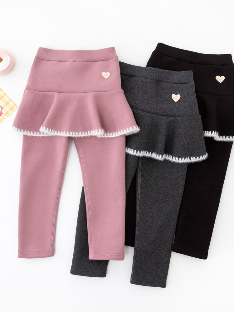 FANMOU - 加絨加厚保暖內搭褲裙-小小愛心-黑色