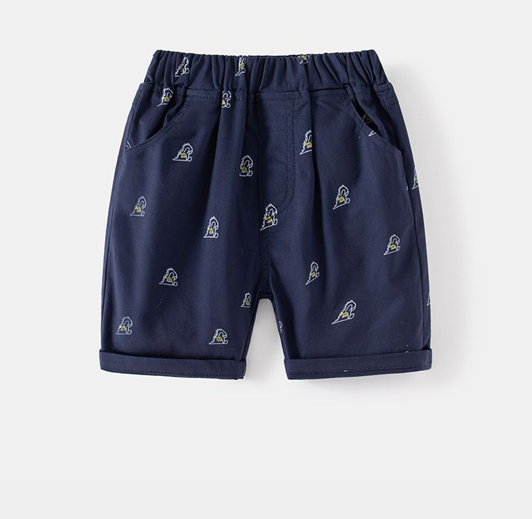 WELLKIDS - 腰鬆緊休閒五分褲-小小恐龍-深藍色