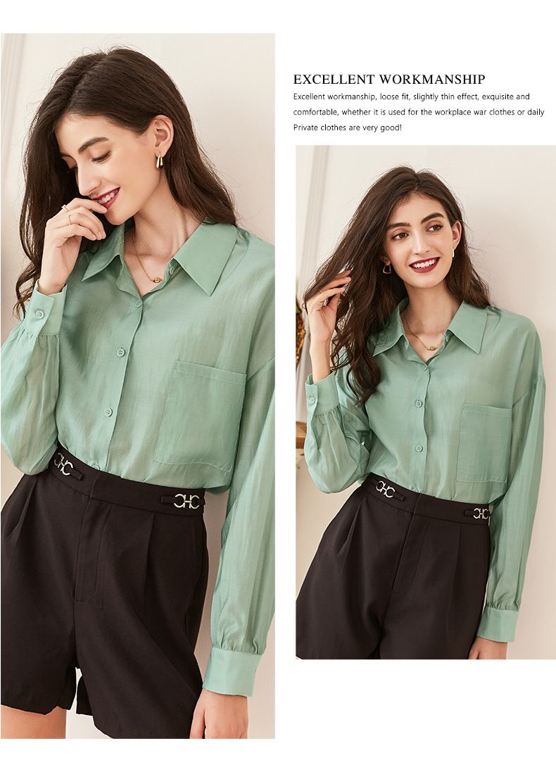 氣質透膚襯衫/罩衫-淺綠色 (M)
