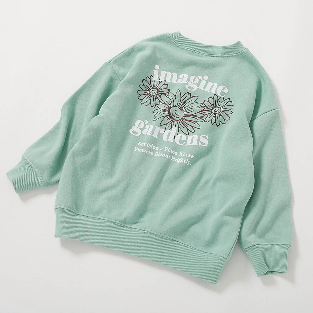 熱銷定番 女孩印花縮口長袖上衣-花朵-薄荷綠