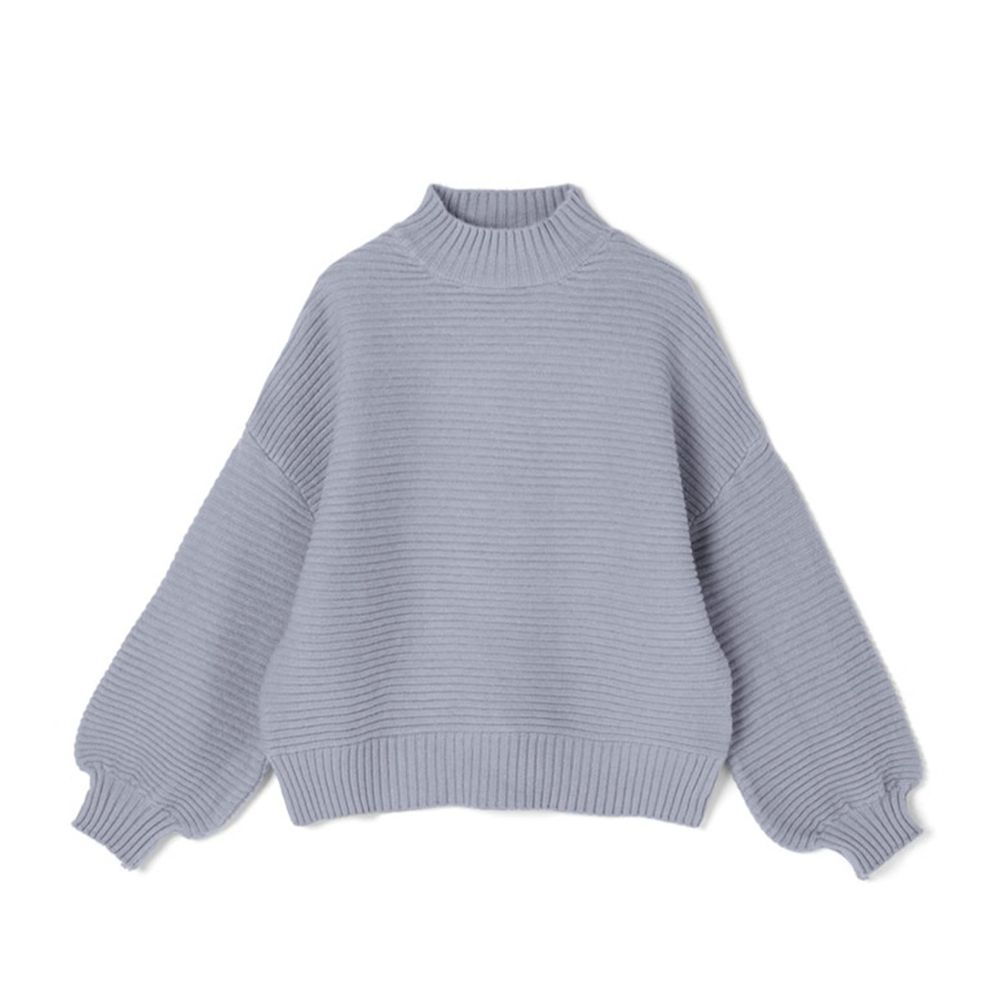日本 GRL - 橫羅紋半高領泡泡袖針織毛衣-星塵藍 (Free)