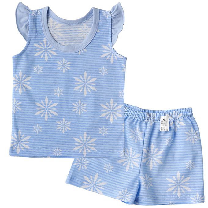 正韓 Puco - 超優質嬰幼兒/兒童無袖100% 有機棉家居服/睡衣-粉藍冰晶