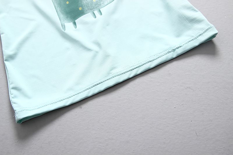 男寶短袖泳裝套裝(附帽子)-微笑恐龍-淺藍+綠