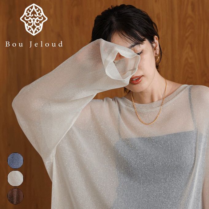 日本 Bab - 光澤閃耀透膚寬版長袖上衣-咖啡