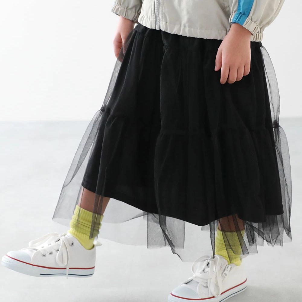 夢幻薄紗層次甜美長裙-黑