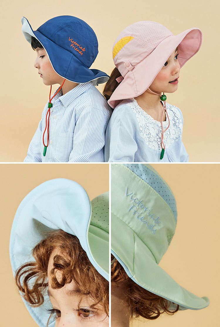 韓國 Victoria & Friends - UPF 50+ 防潑水透氣軟鋼絲遮陽帽(附口哨)-草莓粉