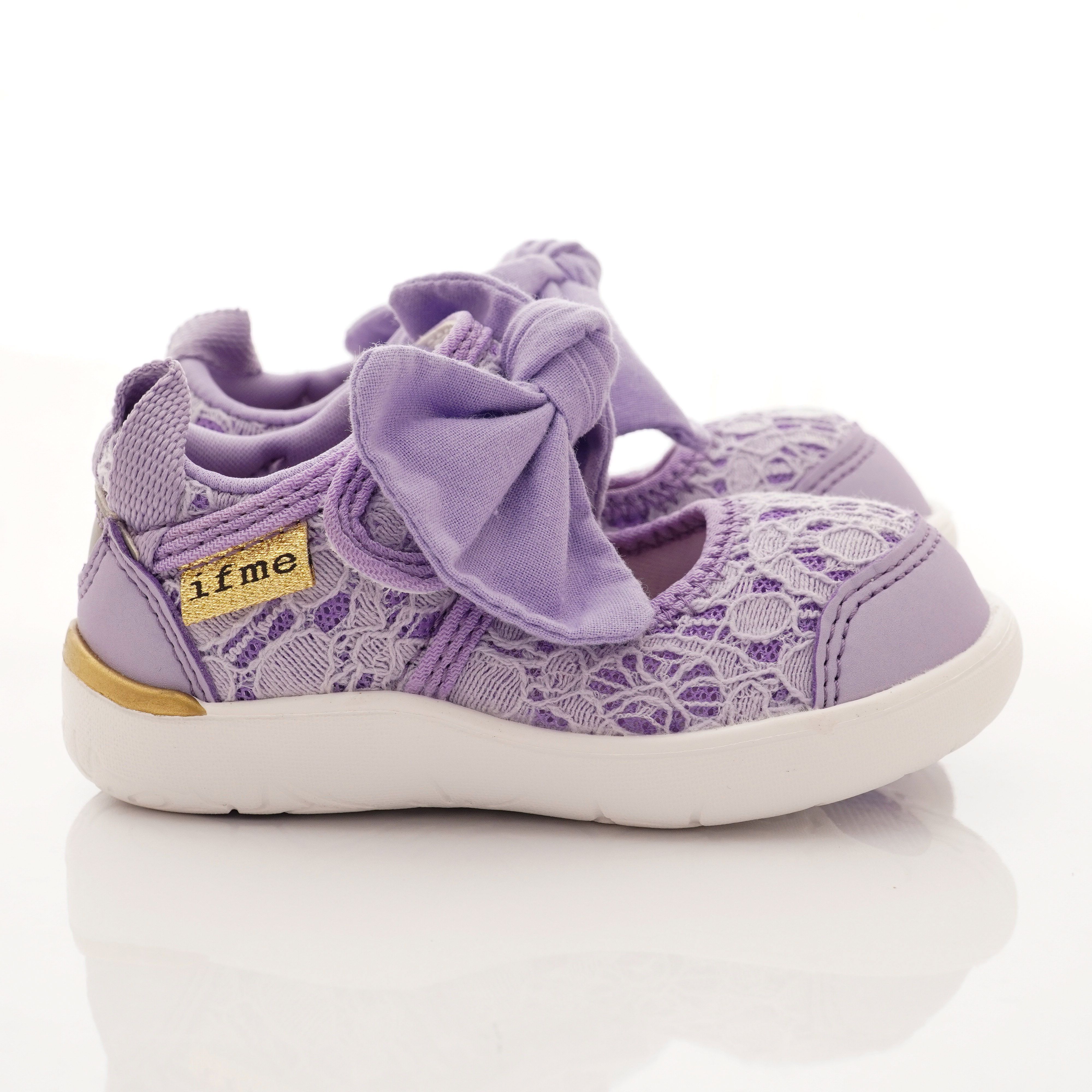 日本IFME - 機能童鞋-蕾絲蝴蝶結娃娃鞋(學步段)-紫