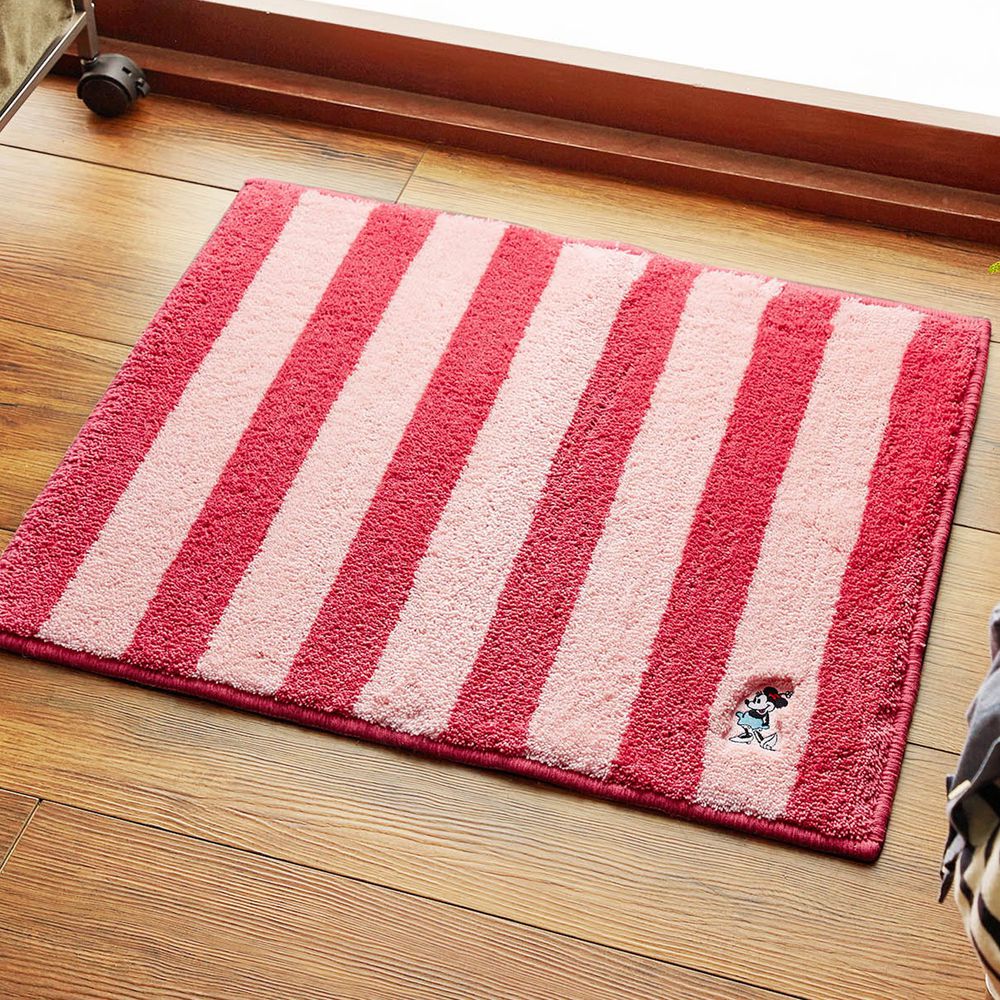 日本千趣會 - 迪士尼 吸水速乾腳踏墊(抗菌防臭加工)-米妮-粉紅條紋 (45x60cm)