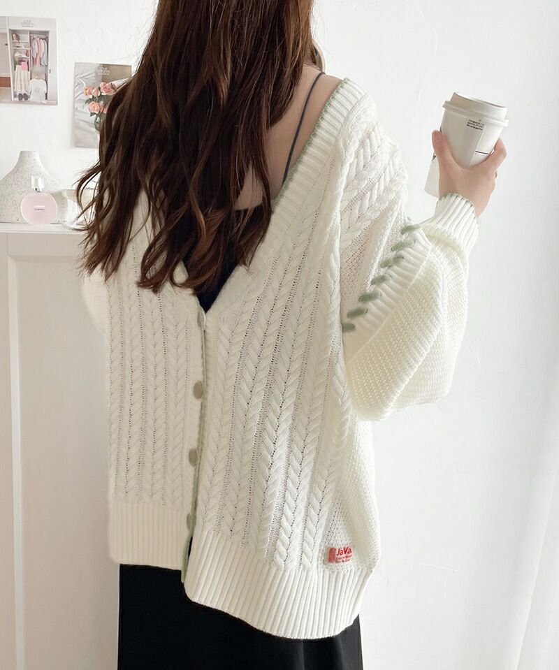 日本 Classical Elf - 2WAY滾邊縫線粗針織外套-摩卡x杏