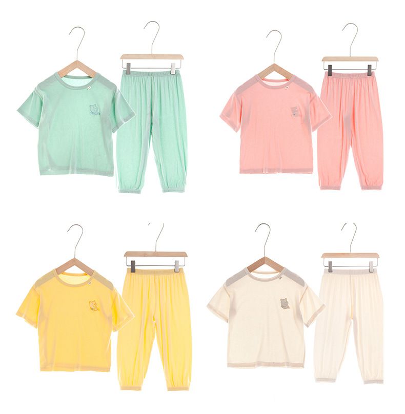 莫代爾透氣涼感短袖家居服套裝/空調服-熊熊-天空藍