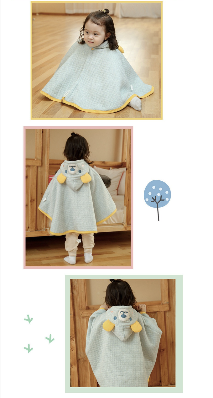 兒童加絨連帽造型斗篷-小怪獸-淺灰色 (78x48cm)