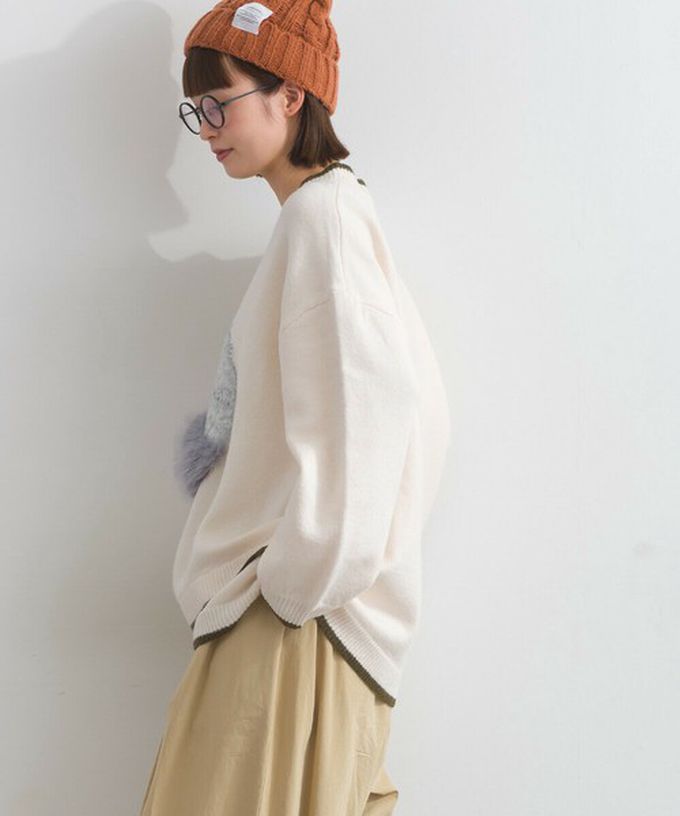 日本 Lupilien - 毛絨尾巴貓咪設計感針織長袖上衣-米白