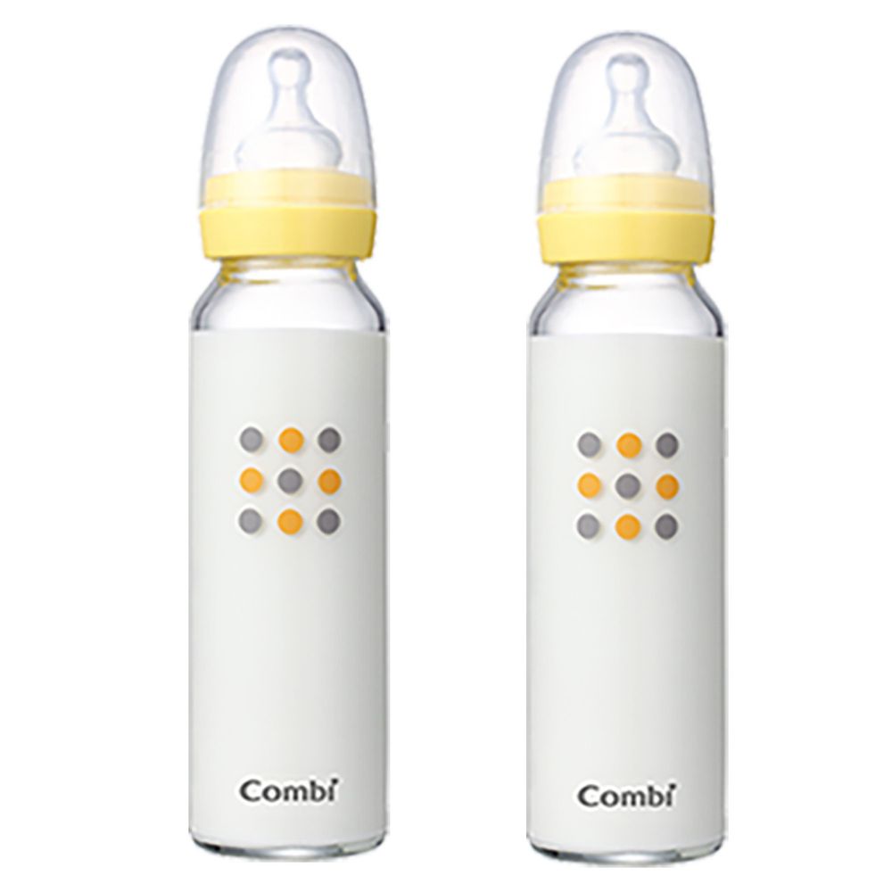 日本 Combi - 母乳力學標準玻璃奶瓶-2入實用組-黃色-240mLx2