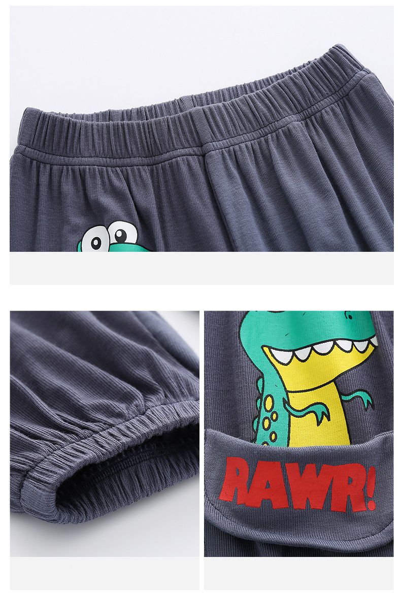 立體卡通圖束口長褲/防蚊褲-大眼睛恐龍-淺藍色