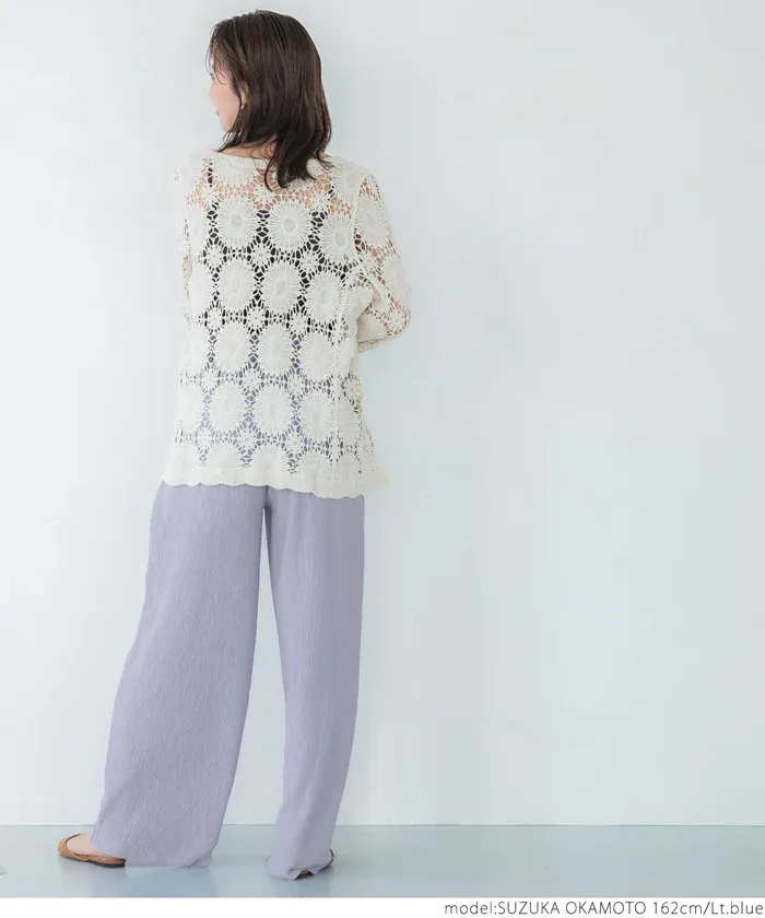 日本 COCA - [可剪裁] 楊柳細褶百搭長褲-淺藍