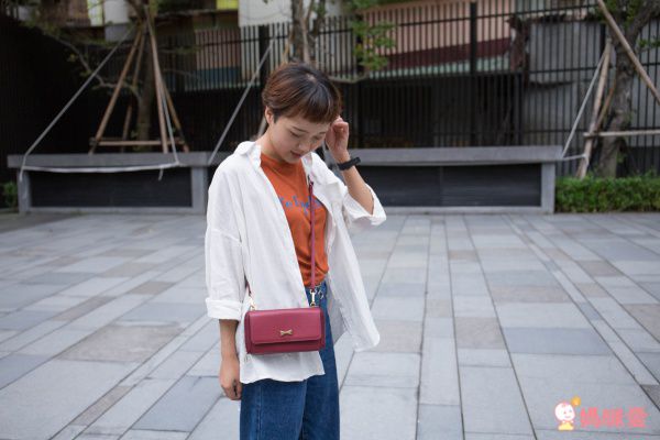 日本 cachecache - 3way蝴蝶結錢夾包-SILGY銀粉x灰