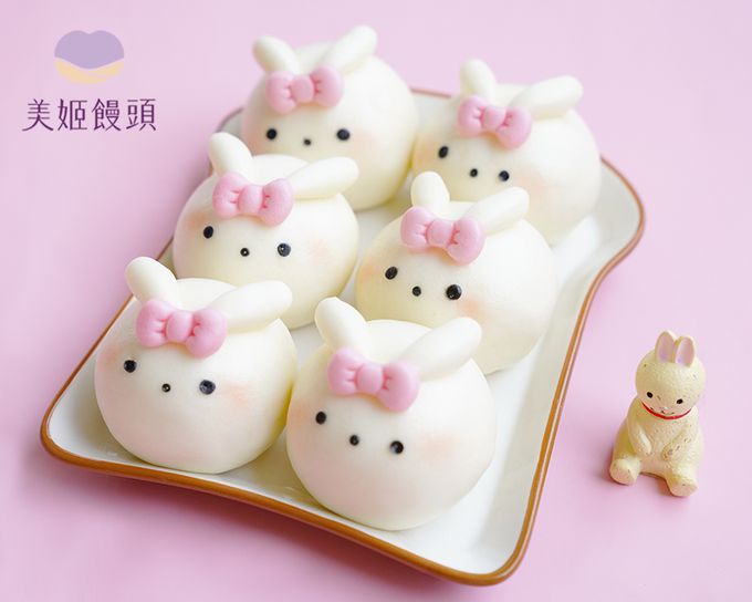 美姬饅頭 - 蝴蝶結兔兔鮮乳造型紅豆包-45g*6顆