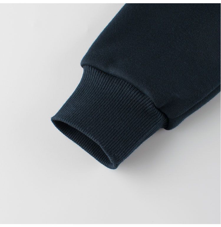 加絨棉質圓領長袖上衣/大學T-劍龍-深藍色