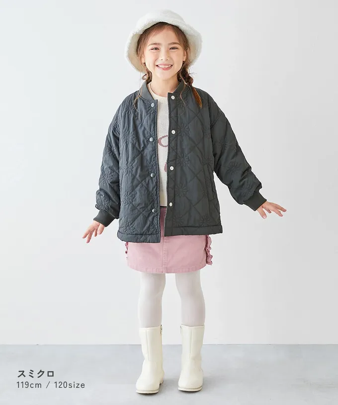 日本 devirock - 甜美花朵絎縫內刷毛保暖外套(可機洗)-紫羅蘭