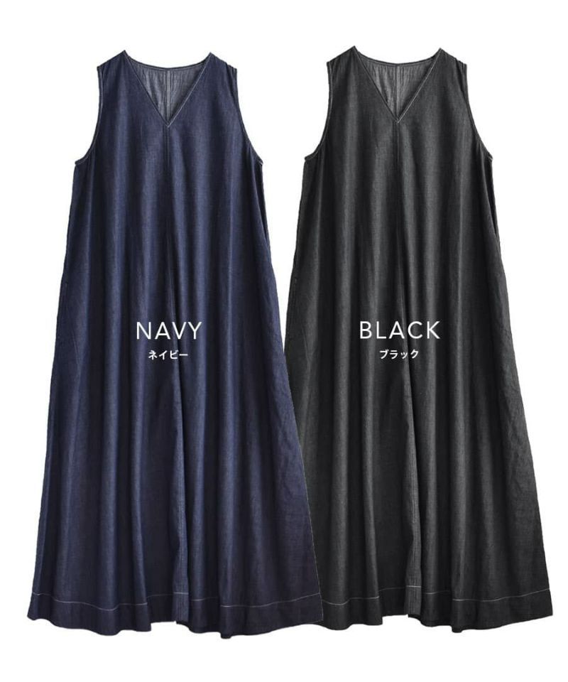 日本 zootie - 透氣丹寧V領無袖洋裝/背心裙-靛藍