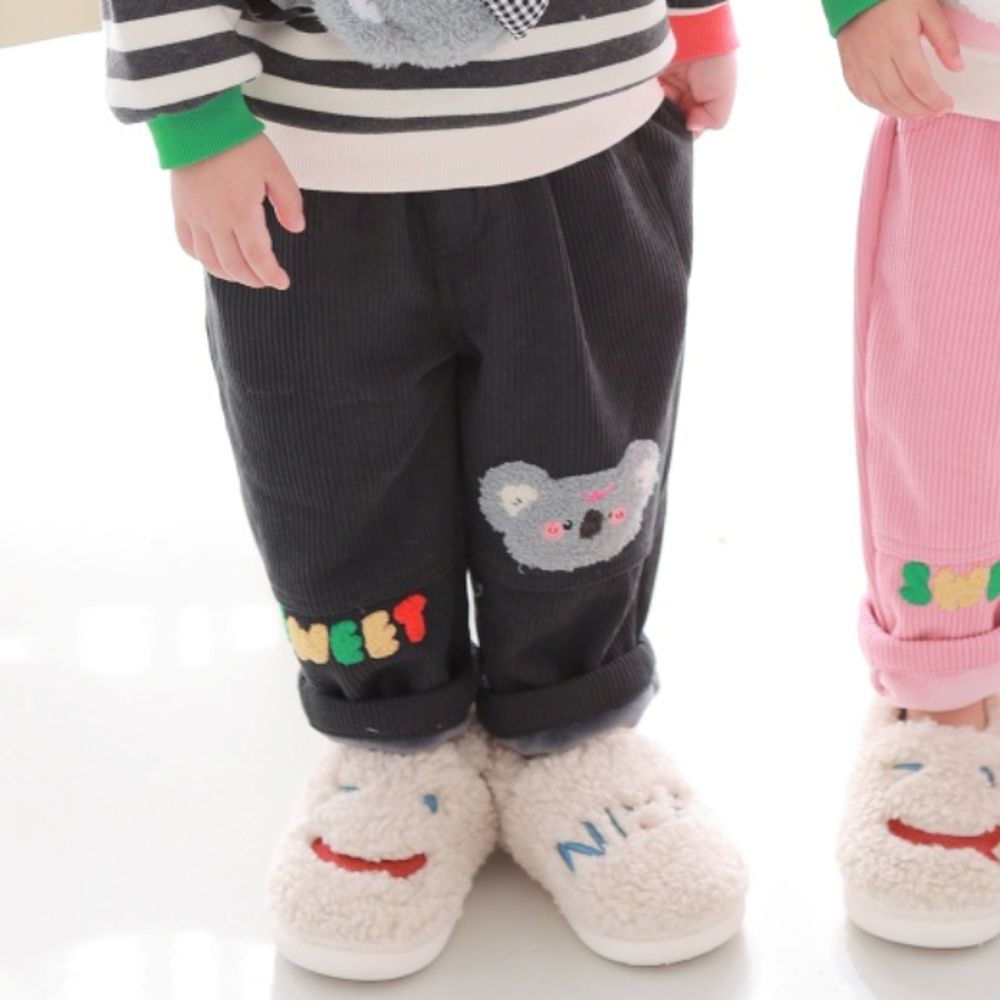 Coco rabbit (內刷毛)鬆緊腰休閒長褲-毛毛無尾熊-墨黑