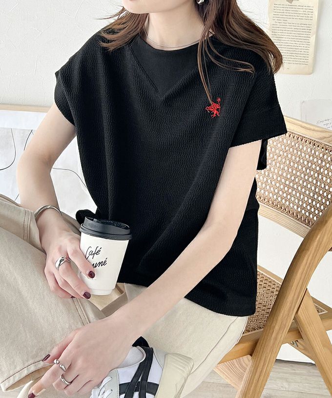 日本 Classical Elf - 有機棉logo刺繡法式袖上衣-黑白條紋