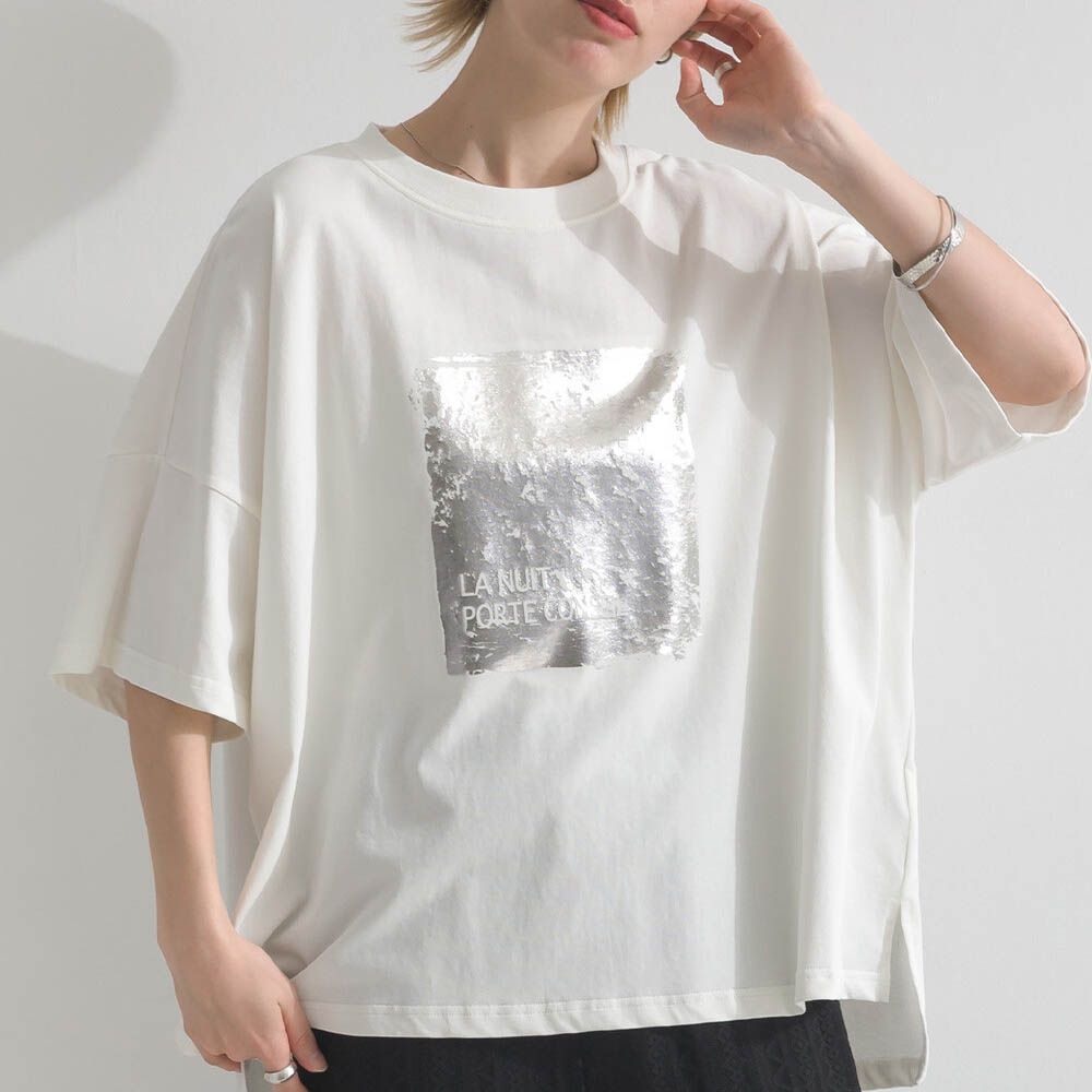 接觸冷感 金銀箔方塊印花T恤-白