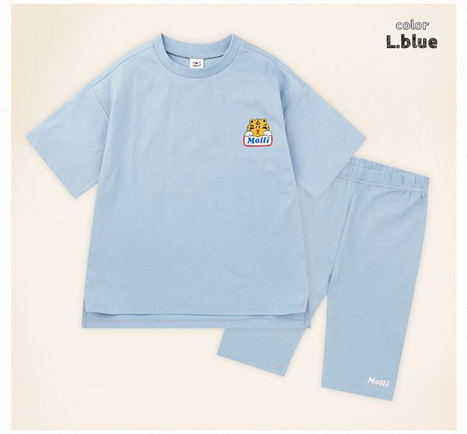 韓國 mollimelli - Molli老虎印五分袖套裝-淺藍