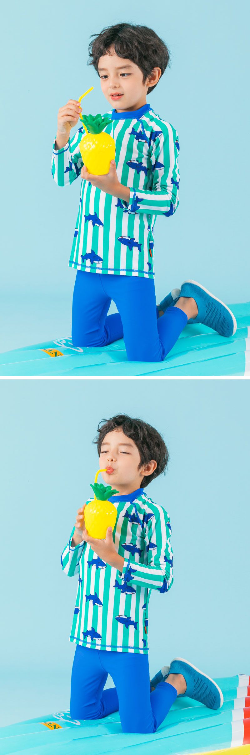 韓國 OZKIZ - 洞洞厚底/輕量/防滑兒童沙灘鞋/戲水鞋-藍