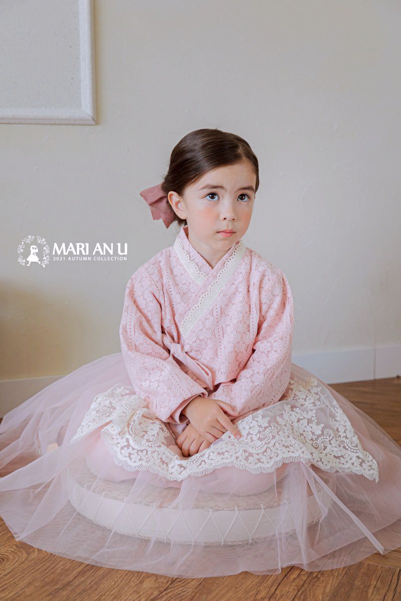 韓國 Mari an u - 透膚蕾絲裝飾網紗韓服-粉紅