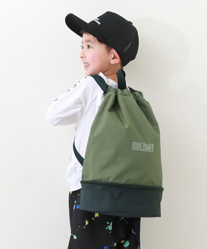 日本 devirock - 雙色設計防水分層便利游泳背包/水桶包-灰x黑 (43.5x34x16.5cm)