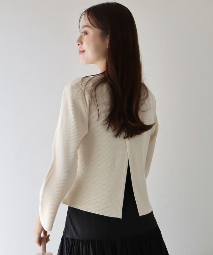 日本 BLUE EAST - 後交叉設計羅紋長袖上衣-咖啡棕