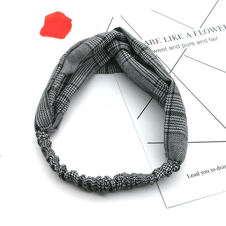 布藝寬邊交叉髮帶-鬆緊帶款-深灰色