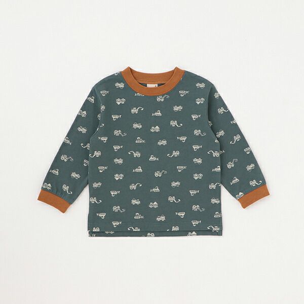 日本 petit main - 男孩俏皮長袖上衣-消防車-雜灰