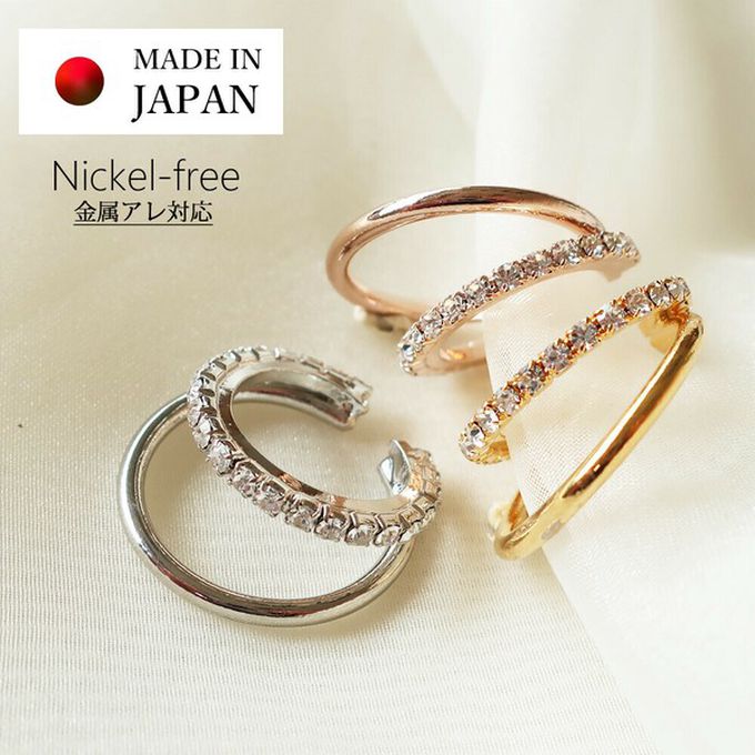 日本 Melody Accessory - 日本製 成熟感水鑽交錯線條耳骨夾-銀