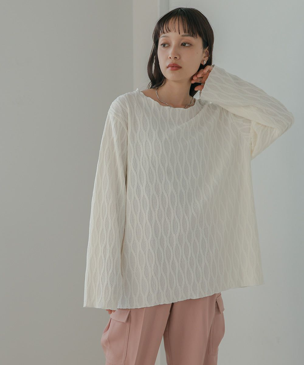 日本 Bab - 質感波紋薄長袖上衣-黑