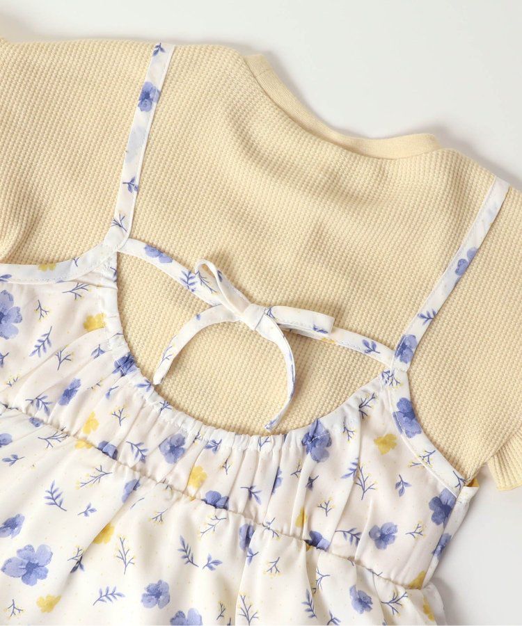 日本 apres les cours - 成熟又可愛的假二件綁帶洋裝-米黃-藍小花