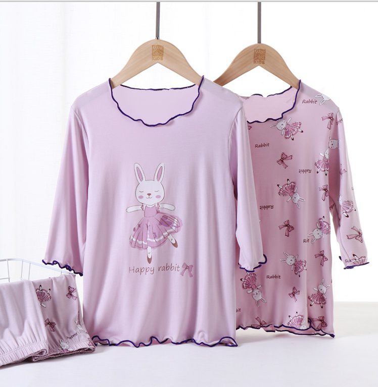 MAMDADKIDS - 莫代爾七分袖套裝/家居服-滿版舞兔-紫色