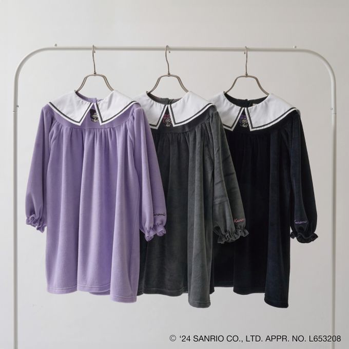 日本 Lycee mine - 聯名款 造型領奢華絨面長袖洋裝-酷洛米-薰衣草